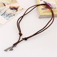 PU Leather Cord Necklace, Tibetan Style, with PU Leather, Adjustable & fashion jewelry & handmade & Unisex, brown, nickel, lead & cadmium free, 40-43cm*2,0.3cm, Sold By Strand