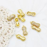 Cubic Zirconia Micro Pave Brass Pendant, Peanut, 18K gold plated, different styles for choice & micro pave cubic zirconia, 7.50x15mm, Sold By PC