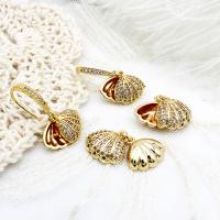 Brass Jewelry Set Shell 18K gold plated & micro pave cubic zirconia Sold By PC