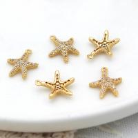 Cubic Zirconia Micro Pave Brass Pendant, Starfish, 18K gold plated, micro pave cubic zirconia, 12x13.50mm, Sold By PC