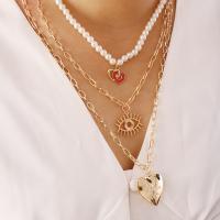 Mode-Multi-Layer-Halskette, Zinklegierung, mit Kunststoff Perlen, plattiert, Modeschmuck & mehrschichtig & für Frau, frei von Nickel, Blei & Kadmium, 43cm,50cm,60cm, verkauft von Strang