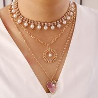 Multi Layer Necklace Zinc Alloy with Plastic Pearl plated fashion jewelry & for woman nickel lead & cadmium free Sold By Strand