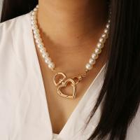 Plastik perle halskæde, Zinc Alloy, med Plastic Pearl, forgyldt, mode smykker & for kvinde, nikkel, bly & cadmium fri, 450mm, Solgt af Strand