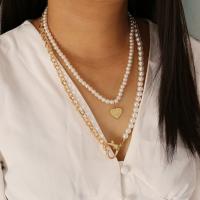 Mode-Multi-Layer-Halskette, Zinklegierung, mit Kunststoff Perlen, plattiert, Modeschmuck & für Frau, frei von Nickel, Blei & Kadmium, 45cm,54cm, verkauft von Strang