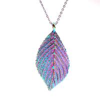 Zinc Alloy smykker halskæde, Leaf, farverig forgyldt, du kan DIY & forskellige stilarter for valg, flere farver til valg, nikkel, bly & cadmium fri, 70x34x2mm, Længde 17.716 inch, Solgt af PC