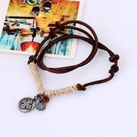 PU Leather Cord Necklace, Tibetan Style, with PU Leather, Adjustable & fashion jewelry & handmade & Unisex, brown, nickel, lead & cadmium free, 85-86cmuff0c0.3cm, Sold By Strand
