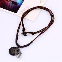 PU Leather Cord Necklace Zinc Alloy with PU Leather Adjustable & fashion jewelry & handmade & Unisex brown nickel lead & cadmium free 57-58cm Sold By Strand