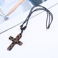 PU Leather Cord Necklace Resin with Wax Cord Cross Adjustable & fashion jewelry & handmade & Unisex 80-83cmuff0c6.5cm Sold By Strand