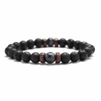 Gemstone Bracelets Natural Stone with Lava & Wood Round polished Natural Sold By Strand