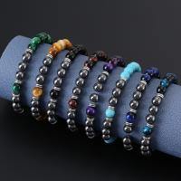 Gemstone Bracelets, Natural Stone, with Hematite, Round, polished, more colors for choice, 8x8mm, Sold Per Approx 19 cm Strand