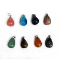 Gemstone Pendants Jewelry, Natural Stone, with Stainless Steel, Teardrop, polished, Natural, more colors for choice, 18x13mm, Sold By PC