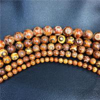 Naturlige tibetanske Agate Dzi Beads, Tibetansk agat, Runde, poleret, Solgt Per Ca. 38 cm Strand