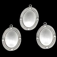 Stainless Steel Pendant Setting, Ellipse, silver color plated, 26x18x2mm, Sold By PC