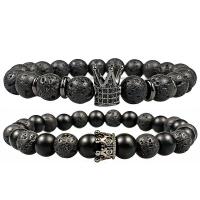 Gemstone Bracelets, Natural Stone, with Abrazine Stone & Lava, plated, micro pave cubic zirconia, black, 8mm, Sold By Strand