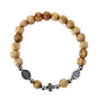 Bracelets en bois, alliage de zinc, avec pin, bijoux de mode, couleurs mélangées, 180mm, Vendu par brin