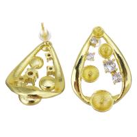 Brass Earring Stud Component, gold color plated, micro pave cubic zirconia, 18x26x17mm,1mm,3.5mm,4mm,5mm,6mm, Sold By Pair