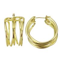 Brass Hoop Earring, stainless steel post pin, gold color plated, multilayer, 15x28mm, Sold By Pair