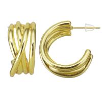 Brass Huggie Hoop Earring, stainless steel post pin, gold color plated, multilayer, 11x22mm, Sold By Pair
