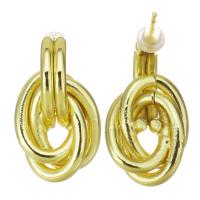 Boucles d'oreilles pendantes en laiton, acier inoxydable puce boucle d'oreille, Placage de couleur d'or, 12x21mm, Vendu par paire