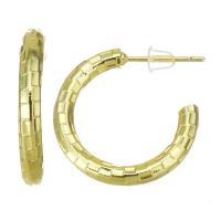 Brass Hoop Earring, stainless steel post pin, gold color plated, 3x21mm, Sold By Pair