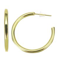 Brass Hoop Earring, stainless steel post pin, gold color plated, 2.5x30mm, Sold By Pair