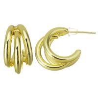 Brass Huggie Hoop Earring, stainless steel post pin, gold color plated, hollow, 11x17mm, Sold By Pair
