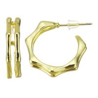 Brass Hoop Earring, stainless steel post pin, gold color plated, hollow, 5x20mm, Sold By Pair