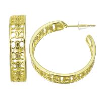 Brass Hoop Earring, stainless steel post pin, gold color plated, hollow, 6x23mm, Sold By Pair