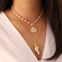 Mode-Multi-Layer-Halskette, Zinklegierung, mit Kunststoff Perlen, plattiert, Modeschmuck & mehrschichtig & für Frau, Goldfarbe, frei von Nickel, Blei & Kadmium, 38cm,46cm, verkauft von Strang