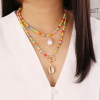 Seed verre collier de perles, coquille, avec Seedbead, Placage, bijoux de mode & pour femme, 900mm, Vendu par brin