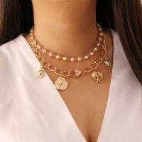 Mode-Multi-Layer-Halskette, Zinklegierung, mit Kunststoff Perlen, plattiert, Modeschmuck & für Frau, frei von Nickel, Blei & Kadmium, 38cm,42cm, verkauft von Strang