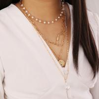 Mode-Multi-Layer-Halskette, Zinklegierung, mit Kunststoff Perlen, plattiert, Modeschmuck & mehrschichtig & für Frau, frei von Nickel, Blei & Kadmium, 38cm,48cm,54cm,66cm, verkauft von Strang