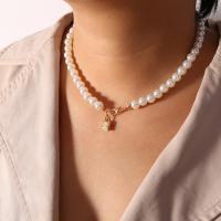 Plastik perle halskæde, Zinc Alloy, med Plastic Pearl, forgyldt, mode smykker & for kvinde, nikkel, bly & cadmium fri, 400mm, Solgt af Strand