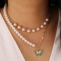 Mode-Multi-Layer-Halskette, Zinklegierung, mit Kunststoff Perlen, plattiert, Modeschmuck & mehrschichtig & für Frau, frei von Nickel, Blei & Kadmium, 38cm,45cm, verkauft von Strang