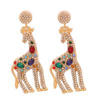Rhinestone Earring Zinc Alloy Giraffe plated fashion jewelry & for woman & with rhinestone nickel lead & cadmium free Sold By Pair