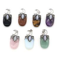 Gemstone Pendants Jewelry, Natural Stone, with Tibetan Style, silver color plated, DIY, more colors for choice, 22x45mm, Sold By PC