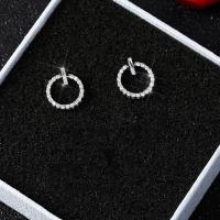 Zinc Alloy Drop Earrings Round plated fashion jewelry & for woman & with cubic zirconia silver color nickel lead & cadmium free 13mm Sold By PC