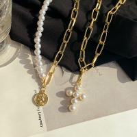 Zinc Alloy smykker halskæde, med Plastic Pearl, forgyldt, Dobbelt lag & mode smykker & for kvinde, hvid, nikkel, bly & cadmium fri, 16mm, Længde 18.1 inch, Solgt af PC