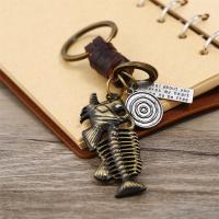 Tibetan Style Key Clasp, with PU Leather, handmade & for man, brown, nickel, lead & cadmium free, 125x30mm, Sold By PC