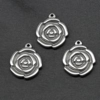 Нержавеющая сталь Подвеска Цветок, нержавеющая сталь, Форма цветка, плакирован серебром, 24x20x3mm, продается PC