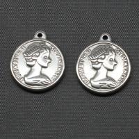 Stainless Steel Pendants, Round, silver color plated, 22x19x3mm, Sold By PC