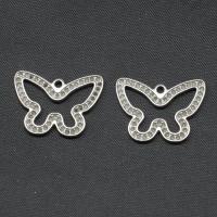 Stainless Steel Pendant Setting, Butterfly, silver color plated, 19x26x2mm, Sold By PC