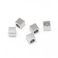 Stainless Steel Large Hole Beads,  Square, silver color plated, 6x6x6mm, Hole:Approx 4mm, Sold By PC
