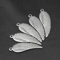 Bijoux pendentifs en acier inoxydable , forme d'aile, Placage de couleur argentée, 35x11x1mm, Vendu par PC