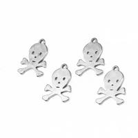 Stainless Steel Skull Pendants, silver color plated, Halloween Jewelry Gift, 11x6x6mm, Sold By PC