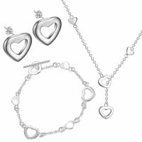 Brass Jewelry Set, Stud Earring & bracelet & necklace, silver color plated, silver color, 1*1.1cmuff0c18cmuff0c8cm, Sold By Set