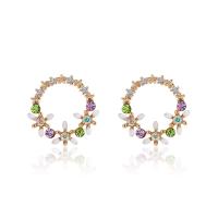 Cubic Zirconia Micro Pave Brass Earring fashion jewelry & micro pave cubic zirconia golden Sold By Pair
