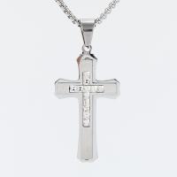 Stainless Steel Cross Pendants, silver color plated, DIY & with rhinestone, silver color, 29x49mm, Sold By PC