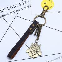 Tibetan Style Key Clasp, with PU Leather, for man, brown, nickel, lead & cadmium free, 180x12mm, Sold By PC