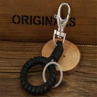 Tibetan Style Key Clasp, with PU Leather, for man, black, nickel, lead & cadmium free, 150mm, Sold By PC